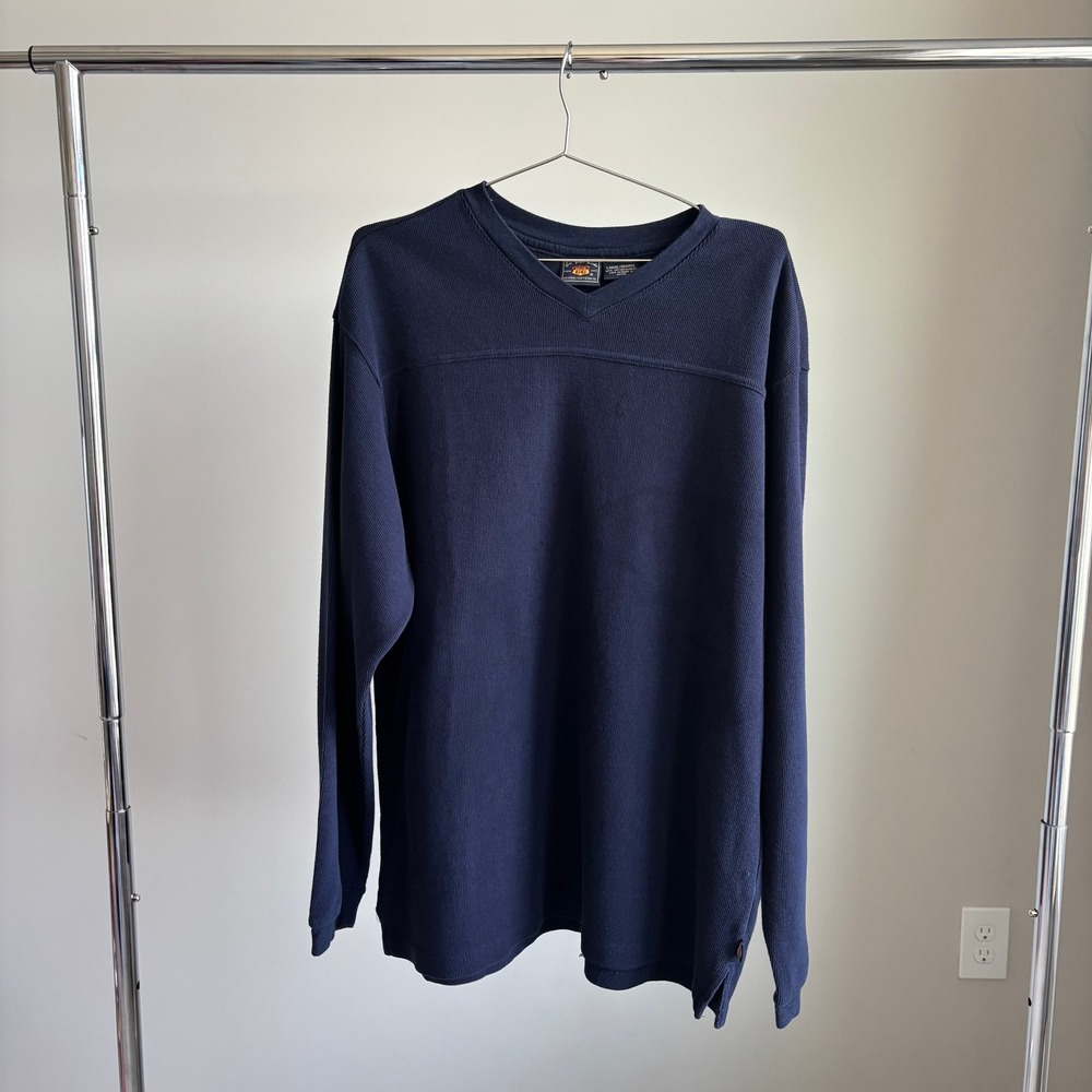 90s Vintage Route 66 Men's Pullover L Navy V Neck Knit Thermal Long Sleeve Indie